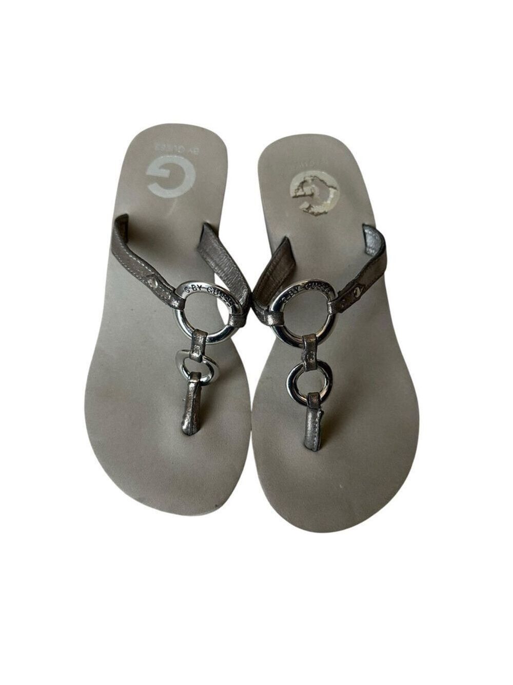 G by Guess Silver Metallic 3 Inch Wedge Sandals ? 8 or 9 No Size Tag